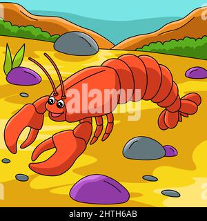 Dessin coloré de homard dans l'océan Illustration de Vecteur