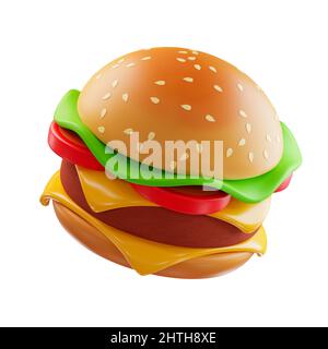 Illustration de la trandy du hamburger sur fond blanc. 3D rendu. Banque D'Images