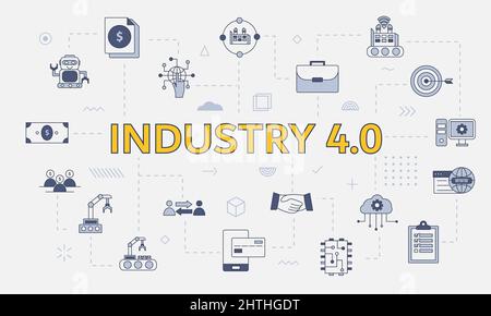 industry 4,0 concept avec jeu d'icônes avec gros mot ou texte sur illustration vectorielle centrale Banque D'Images