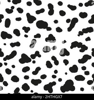 Motif sans couture à coloration dalmate. Breloques organiques abstraites noires sur fond blanc. Taches dalmates noires sur fond blanc. Imprimé animal Illustration de Vecteur