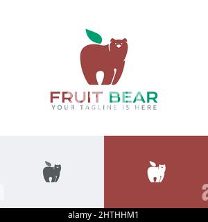 Modèle de logo Apple naturel rouge biologique d'ours de fruits Illustration de Vecteur