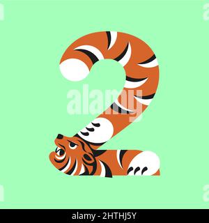 2 avec tigre stilizated pour créer une carte de vœux 2022 Banque D'Images