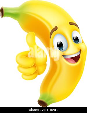 Emoji Mascot, personnage de dessin animé aux fruits de banane Illustration de Vecteur