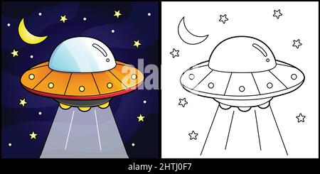 Page de coloriage des OVNIS Illustration du véhicule Illustration de Vecteur