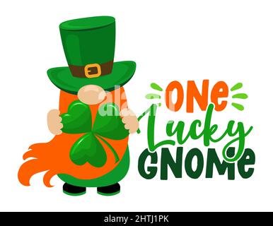 One Lucky Gnome - drôle de motif de lettrage inspiré de la St Patrick pour affiche, t-shirt, carte, invitation, autocollant, bannière, cadeau. Leprechun irlandais Illustration de Vecteur