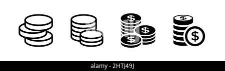 Ensemble d'icônes de pièce, avec contour et style plat, pixel Perfect Illustration de Vecteur