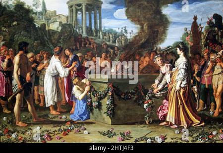 Orestes et Pylades contestant l'autel (1614) par Pieter Lastman (1583-1633). Peintre hollandais de l'âge d'or. Banque D'Images