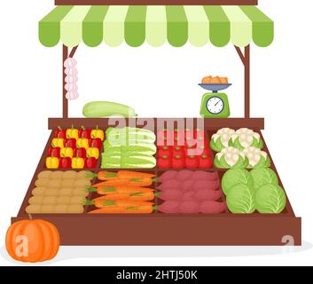 Marché agricole local avec légumes. Conserver avec des légumes biologiques, illustration vectorielle Illustration de Vecteur
