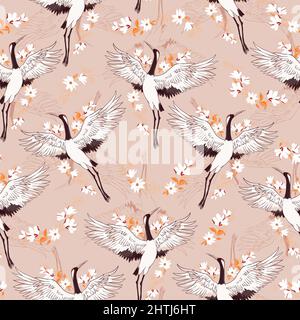 Kimono décorative motif floral motif avec grue et fleurs vector illustration Illustration de Vecteur