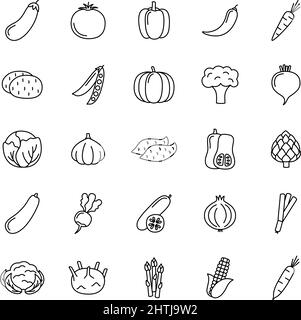 Ensemble d'icônes de ligne de légumes sur fond blanc, illustration vectorielle Illustration de Vecteur