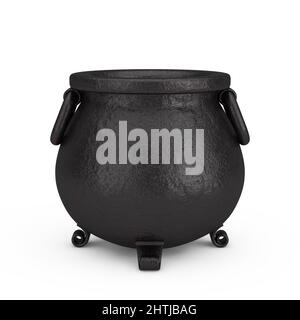 Pot noir vide vintage Cauldron sur fond blanc. 3D rendu Banque D'Images