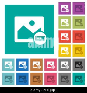 Traitement d'image icônes plates multicolores sur arrière-plans carrés simples. Inclut des variantes d'icône blanche et foncée pour les effets de survol ou actifs. Illustration de Vecteur