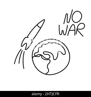 Un missile militaire vole vers la Terre. Illustration du contour du vecteur Doodle. Pas de concept de guerre. Illustration de Vecteur
