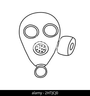 Dessin d'un masque à gaz. Un moyen militaire de protection contre les gaz toxiques, les armes biologiques, chimiques et les armes à rayonnement. Illustration de Vecteur