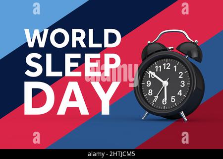 Concept de la Journée mondiale du sommeil. Réveil avec panneau de veille sur fond multicolore. 3D rendu Banque D'Images