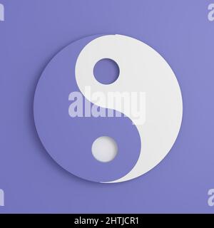 Abstrait Yin Yang symbole sur fond violet ou très péri. 3D rendu Banque D'Images