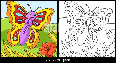 Page de coloriage papillon Illustration colorée Illustration de Vecteur