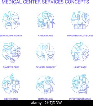 Centre médical services Blue gradient concept Icons ensemble Illustration de Vecteur