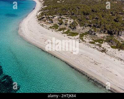 Plage es Carbo, plage de sable vierge sans personnes, Ses Salines, Majorque, Iles Baléares, Espagne Banque D'Images