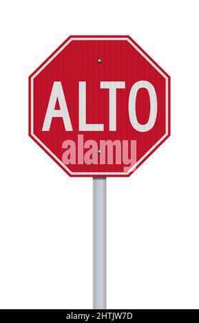 Illustration vectorielle du panneau de signalisation rouge Alto (Stop pour les pays d'Amérique centrale) avec effet réfléchissant Illustration de Vecteur