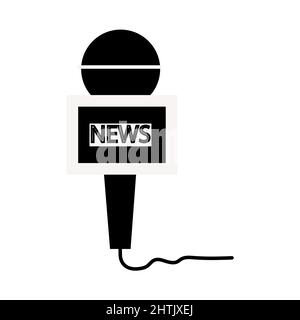 Microphone pour journalistes, vecteur d'icône de glyphe sur fond blanc. Microphone vectoriel plat pour journalistes icône symbole signe du multimédia moderne Illustration de Vecteur