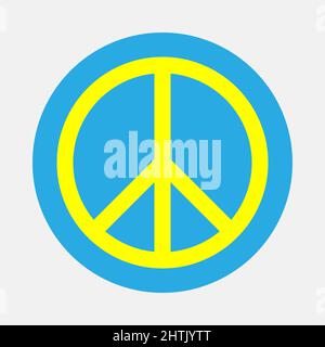 Signe de paix jaune rond sur cercle bleu. Couleurs du drapeau ukrainien. Appel pour arrêter la guerre. Symbole de paix. Concept anti-guerre. Résistance à la violence. Opposition à Illustration de Vecteur