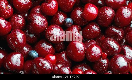 cerises mûres rouges fraîches et naturelles fond de fruits. Banque D'Images