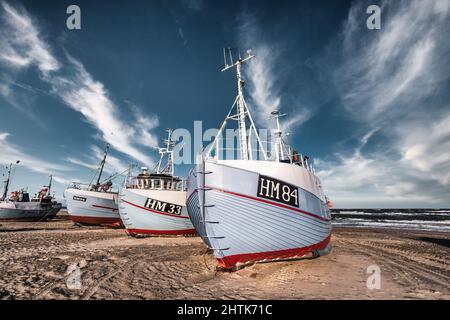 Thorup tord coupe des navires de pêche pour la pêche traditionnelle sur la côte de la mer du Nord au Danemark Banque D'Images