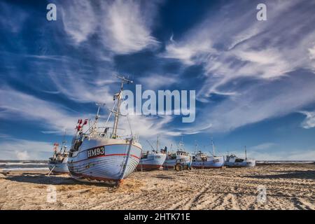 Thorup tord coupe des navires de pêche pour la pêche traditionnelle sur la côte de la mer du Nord au Danemark Banque D'Images