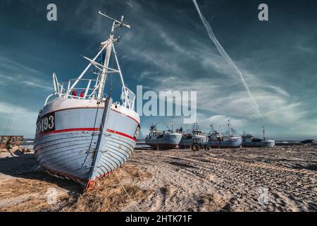 Thorup tord coupe des navires de pêche pour la pêche traditionnelle sur la côte de la mer du Nord au Danemark Banque D'Images