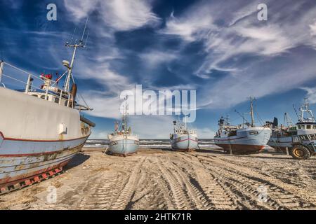 Thorup tord coupe des navires de pêche pour la pêche traditionnelle sur la côte de la mer du Nord au Danemark Banque D'Images