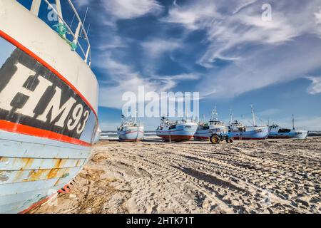 Thorup tord coupe des navires de pêche pour la pêche traditionnelle sur la côte de la mer du Nord au Danemark Banque D'Images