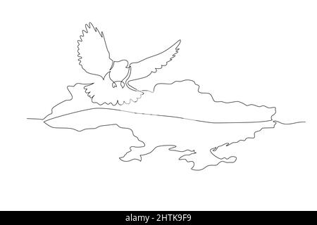Colombe de la paix sur l'Ukraine illustration de ligne continue. Illustration de Vecteur