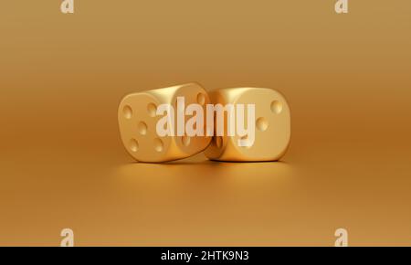 Dés d'or sur fond doré. Concept de jeu chanceux. 3d rendu. Banque D'Images