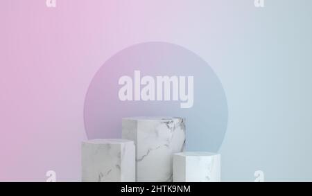 Socle en marbre pour podium sur fond d'arc-en-ciel dégradé avec studio minimaliste en toile de fond. 3D rendu. Banque D'Images