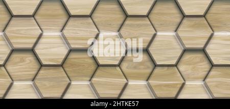 3D hexagone en bois. Matériau : chêne. Texture réaliste sans couture de haute qualité. Banque D'Images