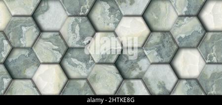 3D hexagone en marbre. Matériau marbre vert. Texture réaliste sans couture de haute qualité. Banque D'Images