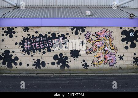 Middlesbrough, Royaume-Uni. 01st mars 2022. Une murale sur le mur du stade Riverside à Middlesbrough, Royaume-Uni, le 3/1/2022. (Photo de Mark Cosgrove/News Images/Sipa USA) crédit: SIPA USA/Alay Live News Banque D'Images