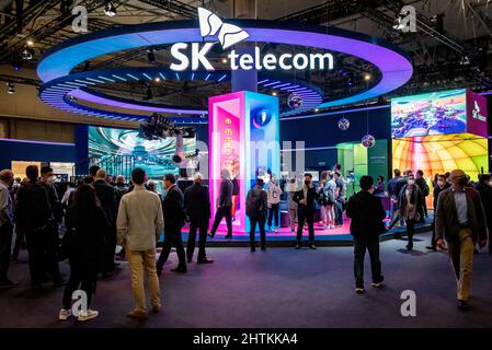 SK Telecom dans le pavillon de l'entreprise lors du GSMA Mobile World Congress 2022 à Barcelone, l'événement le plus important au monde sur les appareils mobiles com Banque D'Images