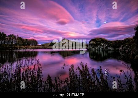 Crépuscule à la carrière de Cawfields Banque D'Images