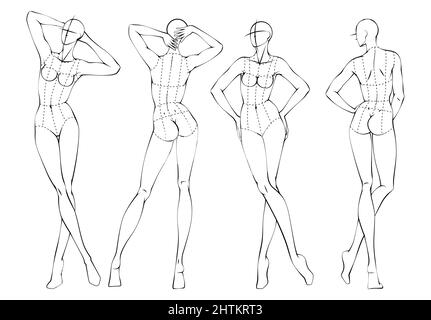 Mode figure dix têtes modèle de conception croquis port de corsage Illustration de Vecteur