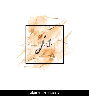 Les lettres minuscules calligraphiques J et S sont écrites en ligne continue sur un arrière-plan coloré dans un cadre. Illustration de Vecteur