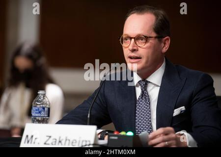 Washington, États-Unis d'Amérique. 01st mars 2022. Roger Zakheim, directeur de l'Institut et de la Fondation présidentielle Ronald Reagan, comparaît devant une audience du Comité sénatorial des services armés pour examiner les défis et la stratégie de sécurité mondiale, dans l'immeuble du Bureau du Sénat Dirksen à Washington, DC, le mardi 1 mars 2022. Crédit: Rod Lamkey/CNP/Sipa USA crédit: SIPA USA/Alay Live News Banque D'Images