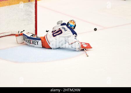 Angelholm, Suède 01 mars 2022. Christian Heljanko, gardien de but de Tappara, lors du match final de la Ligue des champions de hockey entre Rogle BK et Tappara Tampere à la Catena Arena d'Angelholm, en Suède, le 01 mars 2022. Foto: Anders Bjuro / TT / Kod 11830 Banque D'Images