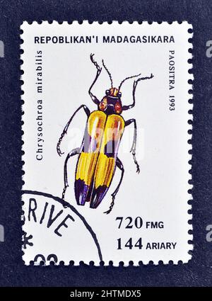 Timbre-poste annulé imprimé par Madagascar, qui montre Chrysochroma mirabilis, vers 1993. Banque D'Images