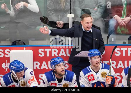 Angelholm, Suède 01 mars 2022. Jussi Tapola, entraîneur de tête de pape de Tappara, lors du match final de la Ligue des champions de hockey entre Rogle BK et Tappara Tampere à la Catena Arena d'Angelholm, en Suède, le 01 mars 2022. Foto: Anders Bjuro / TT / Kod 11830 Banque D'Images