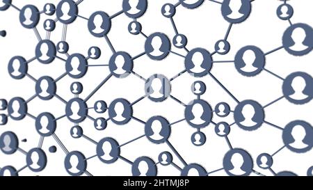 Animation de connexion sociale.Icônes de personnes liées à un groupe sur fond noir. Banque D'Images