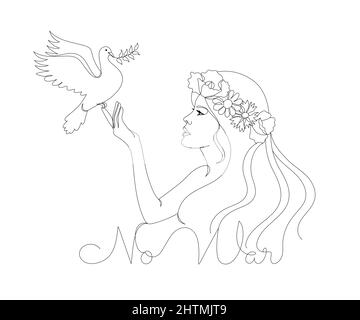 Visage d'une femme ukrainienne avec un pigeon. Illustration de Vecteur