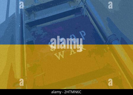 Illustration photo originale et créative Stop the War avec drapeau ukrainien Banque D'Images
