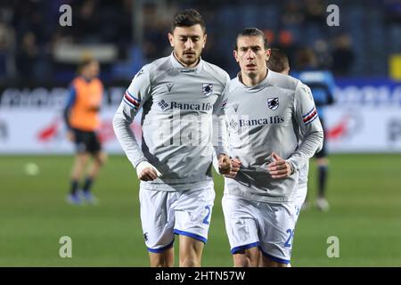 Bergame, Italie. 28th févr. 2022. Italie, Bergame, février 28 2022: Giangiacomo Magnani (défenseur de Sampdoria) exercices pendant l'échauffement sur le match de football ATALANTA vs SAMPDORIA, Serie A 2021-2022 day27, Gewiss Stadium (photo de Fabrizio Andrea Bertani/Pacific Press) crédit: Pacific Press Media production Corp./Alay Live News Banque D'Images